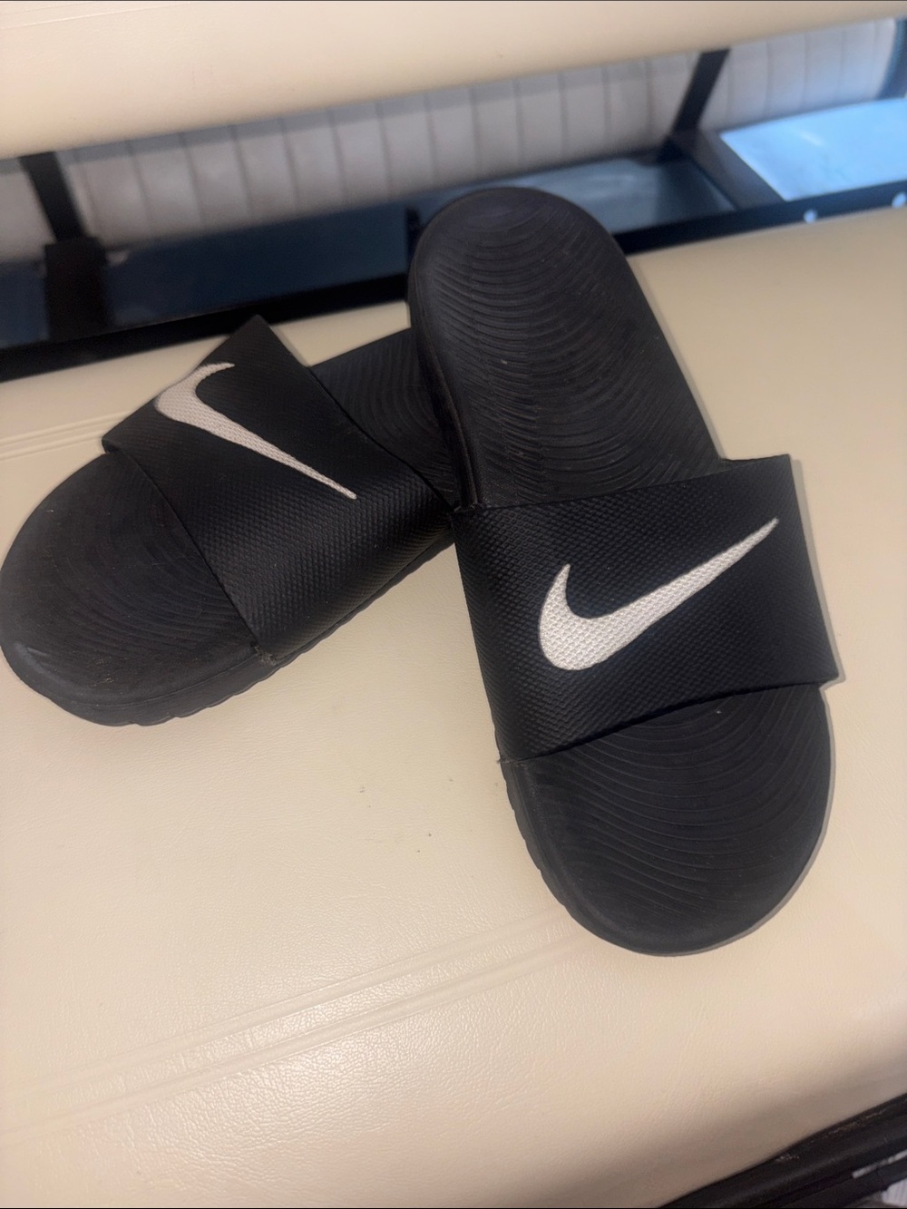 Nike Black Slide Sandals with White Swoosh for Kids